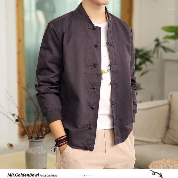 

mrgoldenbow chinese tang clothes men's button solid color jackets 2020 autumn vintage man baseball coats 5 color male outwear1, Black;brown