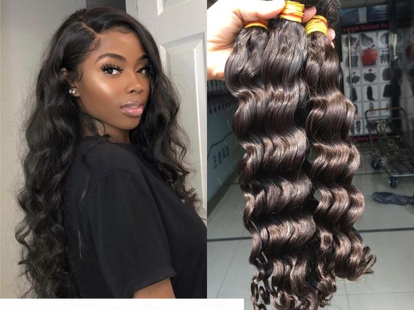 

factory supply directly wholesale glamorous virgin brazilian deep body wave human hair 3piece bundles with closure, Black;brown