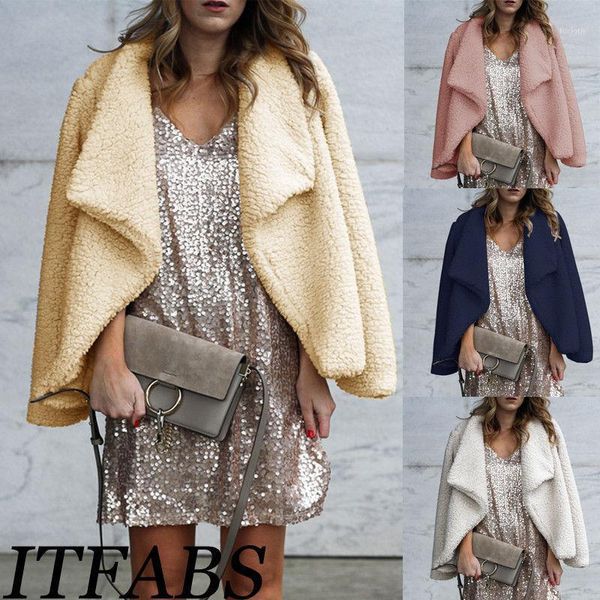 

winter ladies girls thick warm faux fur teddy bear pocket fleece oversized fur long jacket women casual coat fashion1, Black