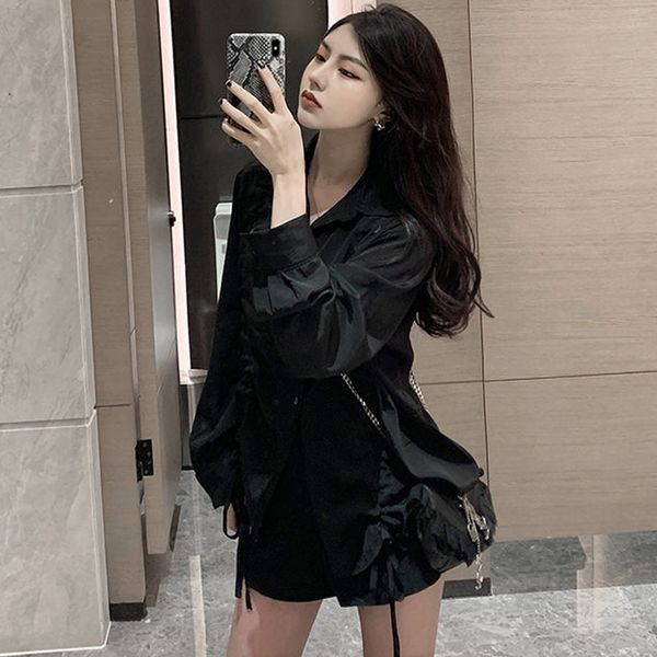 

2021 new korean black collar blouse winter designer women long sleeve harajuku 2021 spring casual office fashion lady clothes t0yv, White