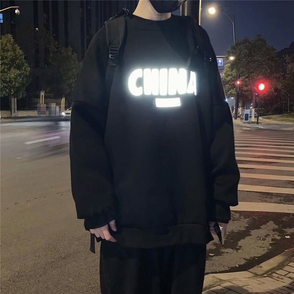 

hnank ins super hoodie fire hoodie men's coat and autumn couple wear thin trendy korean style student loose spring sleeve coat cec long, Black