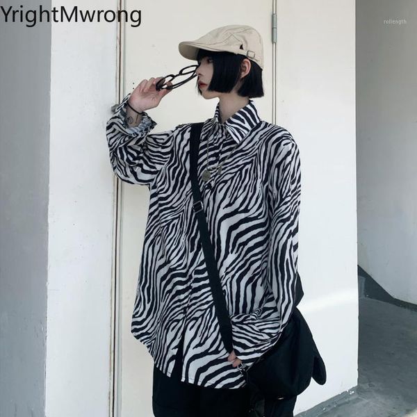 

contrast zebra long sleeve button stripe shirt woman man loose autumn outfit streetwear fashion harajuku blouse vintage korean1, White