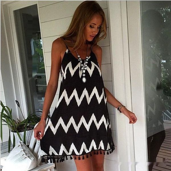 

женская большого размера платье сексуального строп черная и белая волнистая кисточка пляж платье юбка пляж skirtchiffon юбки 1wxkc, Black;gray