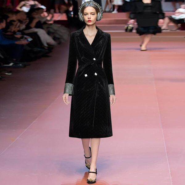 

lace-up accept waist thickening velvet coat diamond lattice cotton-padded jacket female 2020 new winter coat, Black