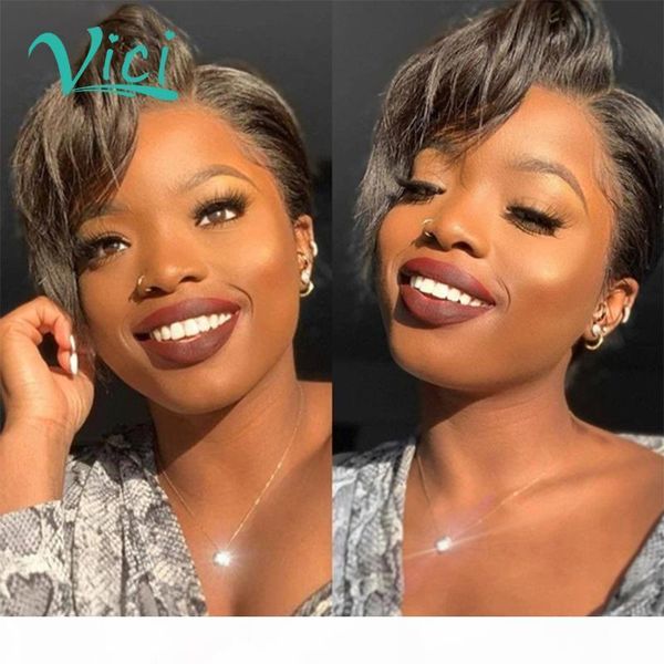 

brazilian pixie cut lace front human hair wig 130 density short bob 13x4 360 lace frontal wig glueless preplucked babyhair, Black;brown