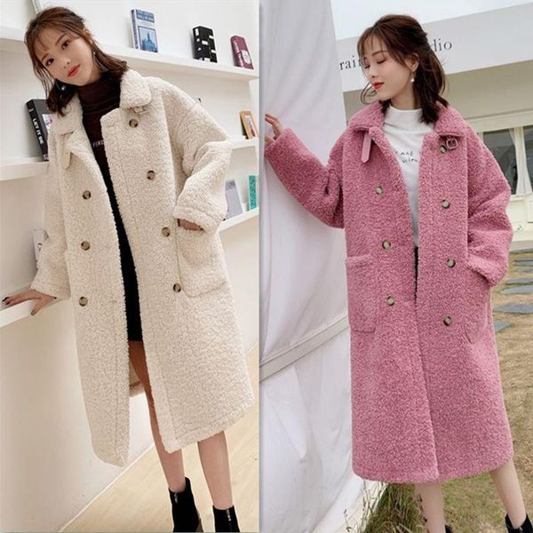 

women 2021 autumn winter long teddy coat jacket female thick warm outerwear oversized ladies faux lambswool fur overcoats b251, Black