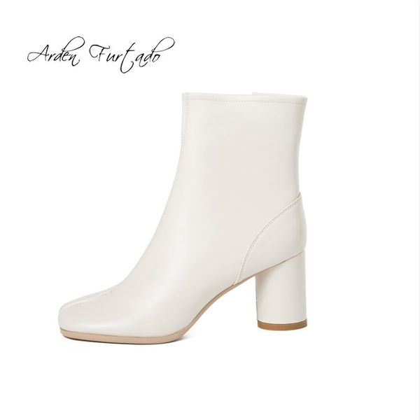 

arden furtado fashion women's shoes winter square toe chunky heels white concise elegant genuine leather ankle boots size 33 40, Black