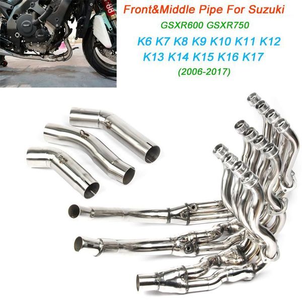 

exhaust pipe motorcycle front with middle tube stainless steel system silp on for gsxr600 gsxr750 2006-20211