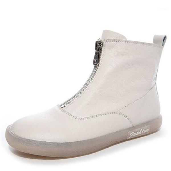 

soft cowhide soft bottom non-slip wear flat boots autumn boots front zipper genuine leather shoes woman short riding1, Black