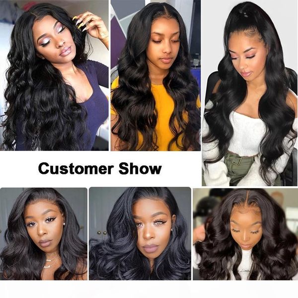 

laurinda hair body wave lace front wig natural hairline human hair wigs body wave 13x4 13x6 lace front wigs and send you a n95 mask, Black