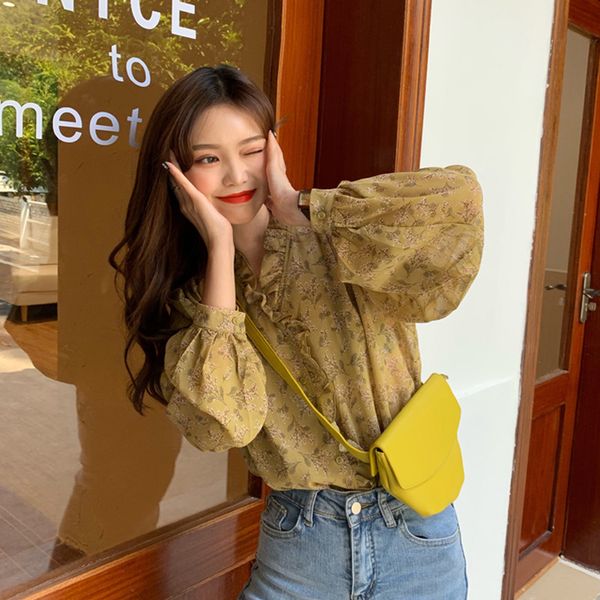 

2021 fashion casual floral print ladies office sweet long sleeve blouse new autumn women chiffon white v neck shirt 2nmw