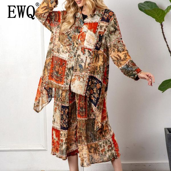 

ewq] 2020 spring summer new casual turn-down collar single-breasted pint chiffon blouse cropped pants personality suit 3ac210, Gray