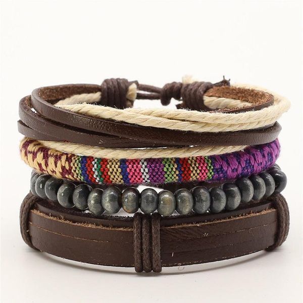 

new punk 4 pcs/set beads wing charm handmade woven men leather bracelets women vintage bangle male homme men jewelry acc qylzui, Golden;silver