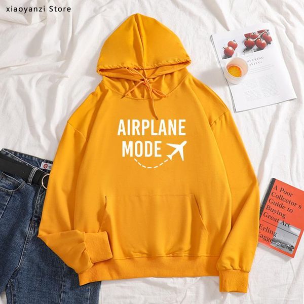 

airplane mode print women hoodies cotton casual funny sweatshirts for lady hipster sports pullovers ot-6991, Black
