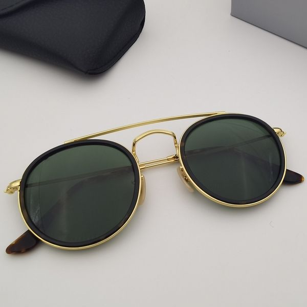 

fashion round sunglasses retro double bridge metal frame de soleil applicable driving beach with retail box, White;black
