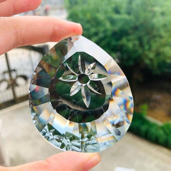 

76mm clear daisy crystals prisms hanging suncatcher glass drop pendant chandelier crystal ornament chrismas home wedding decor h jllgra