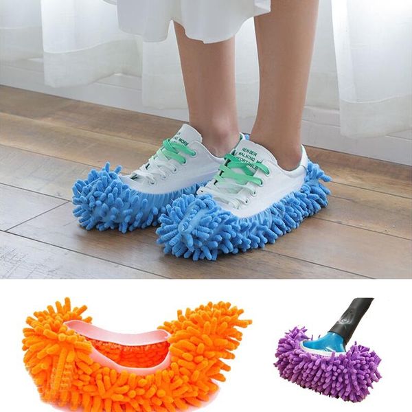 

shoes waterproof shoe covers single chenille mop wipe slippers shoes lazy shoe mop caps set zapatos de mujer #l40, Black