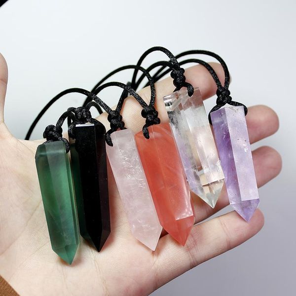 

runyangshi 1pc healing crystal point chakra pendants hexagonal quartz crystals shape stone diy pendulum beads jllicu, Black
