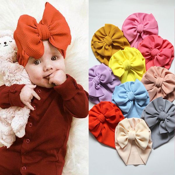 30 Renkler Bebek Hindistan Şapka Kız Bebek Big Bow Hat Çocuk Elastik Turban Headwrap Bebek Baş bandı Beanie Cap Çocuk Aksesuarları M3059 kapakları