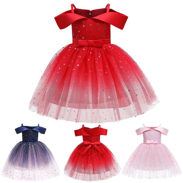 

christmas baby girls' dress toddler kids girls princess pageant gown christmas party paillette wedding dress baby girls' clothes 1, Red;yellow
