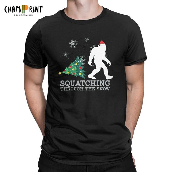 

sport sasquatching through the snow xmas gift for bigfoot believe t-shirt men novelty cotton tees round neck t shirt summer