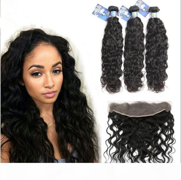 

8a brazilian 13x4 ear to ear lace frontal closure with bundles,wet and wavy brazilian hair with lace frontal closure ing, Black