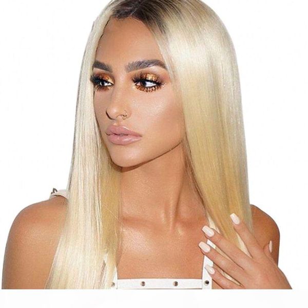 

индийские человеческие волосы straight фронт шнурок 1b 613 blonde straight ombre hair color парики для женщин, Black;brown