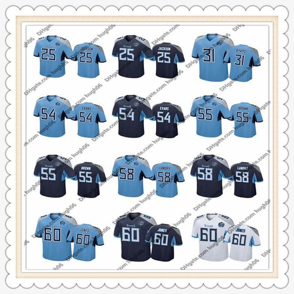 

blue game nfl tennessee titans 25 jackson 31 byard 54 evans 55 brown 58 landry 60 jones 77 taylor football jerseys, Black;red