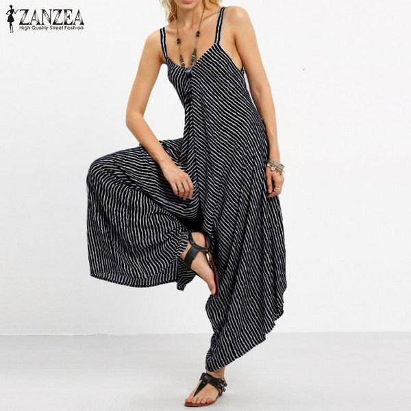 

fashion 2020 women summer striped jumpsuits rompers solid trousers bottoms casual loose clothings plus size playsuits, Black;white