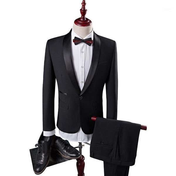 

plus size 5xl 2020 mens suits wedding groom 2 pieces (jacket+pant) business formal party slim fit tuxedo suit male1, White;black