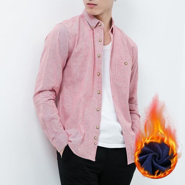 

winter men's shirt warm plush japanese stripe long sleeve men's thickened casual shirt1, White;black