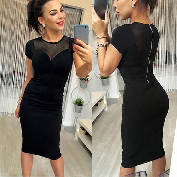 

low cut lace pactwork dress summer women slim sheath dress ol style pencil back zipper vestidos sale, Black;gray