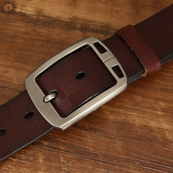 

2021 new belt men's fashion plaid genuine leather strap classic pin buckle belts for men 6s7h, Black;brown
