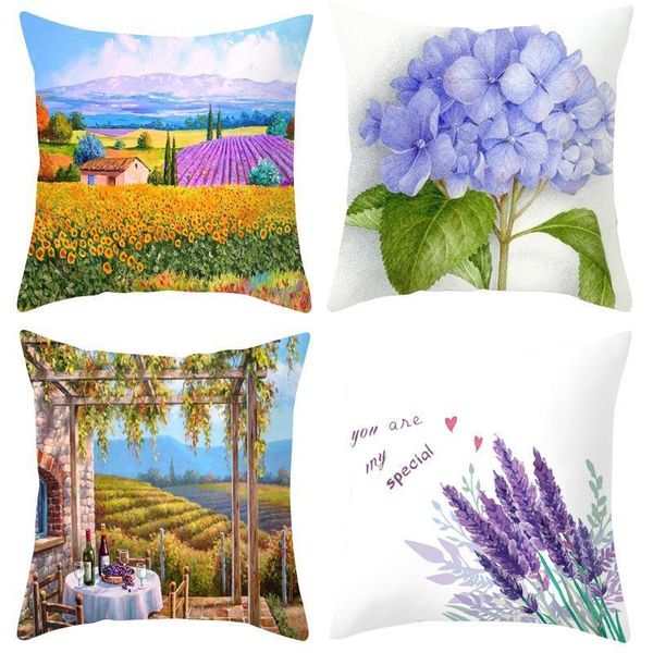 

4pc lavender rural oil painting pillowcase soft comfortable cushion cover decorate sofa seat throw pillow case funda cojin1