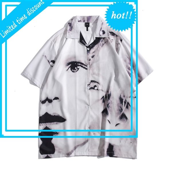 

vintage street men's shirts short sleeve summer thin material hawaiian shirt man blouse male top, White;black