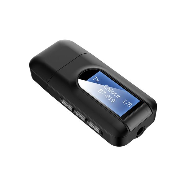 Bluetooth 5.0-Sender/Empfänger, 2-in-1-USB-tragbarer kabelloser Bluetooth-Audio-Adapter mit LCD-Display für Auto-TV, PC-Kopfhörer, Home-Sound