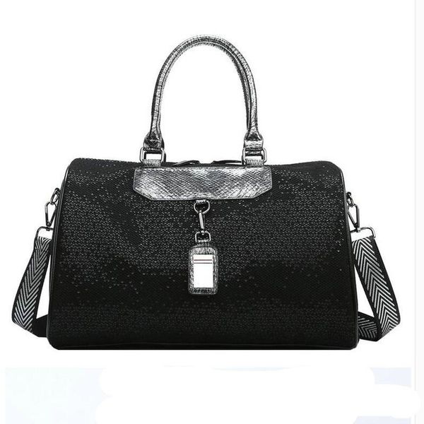 

puou 2020 new women's shoulder bag female oxford waterproof sequin handbag lady travel bag black messenger yoga packets