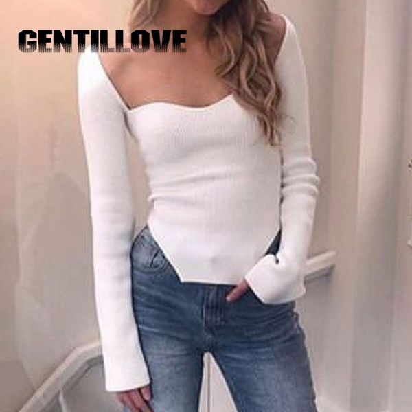 

women's sweaters spring autumn women cashmere sqaure collar sweater full sleeve elastic high waist knitted pullover jumper pull femme h, White;black