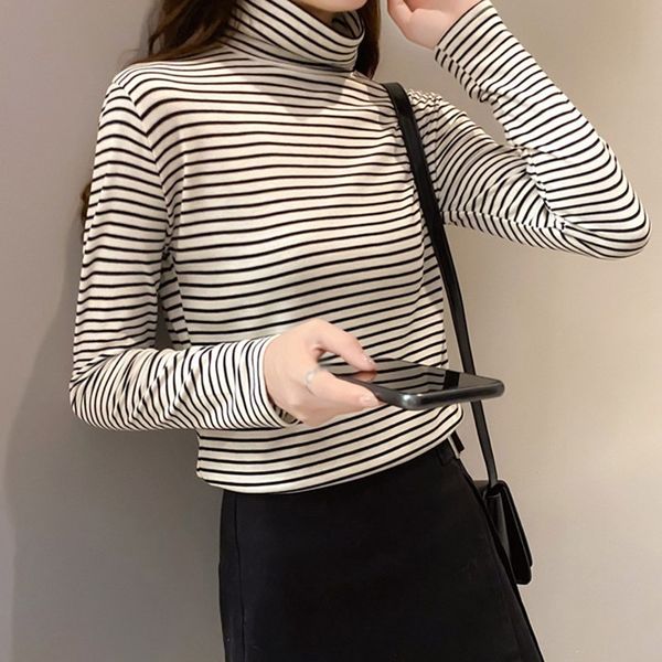 

new fashion autumn and winter long-sleeved all-match casual t-shirt slim fit striped women's clothing, White