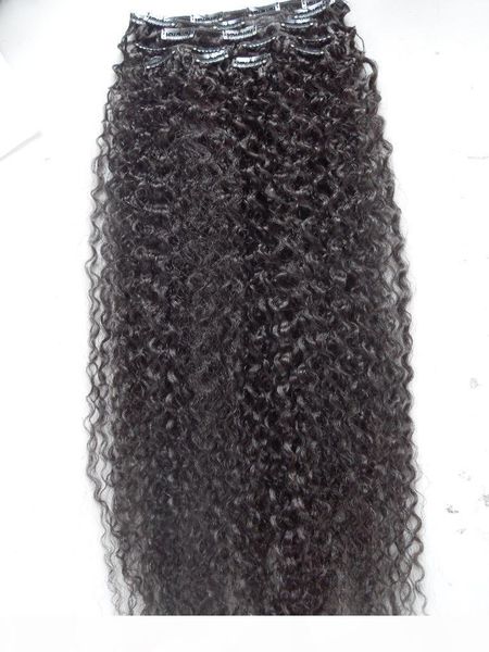 

26.28inch mongolian human virgin long hair extensions 9 pieces clip in hair kinky curly hair dark brown natural black color, Black;brown