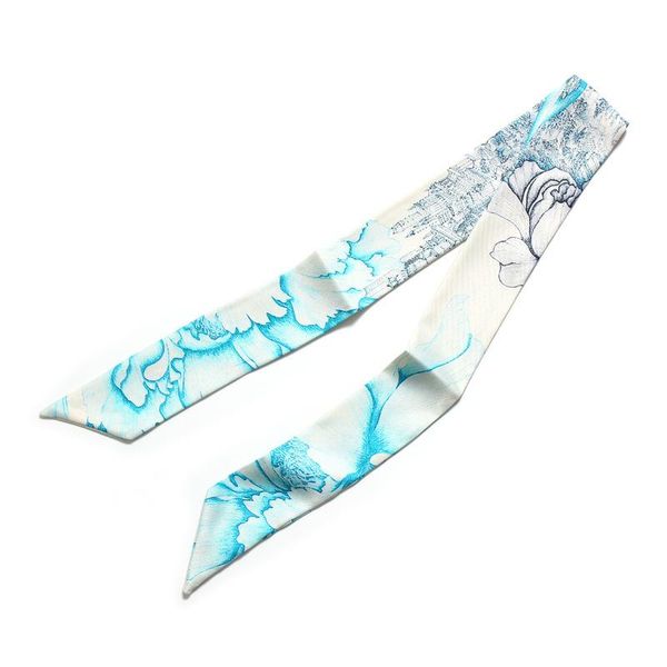 

fashion peony flower print skinny scarf new silk bag handle scarf for women female neckerchief head scarves wraps wmtuuw, Blue;gray