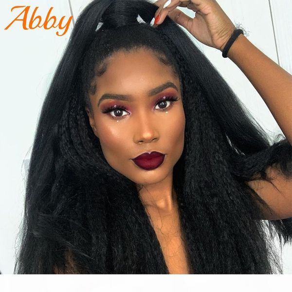 

abby hair kinky straight closure wigs for women yaky straight hair wig 4x4 closure wigs 150% density full hair, Black