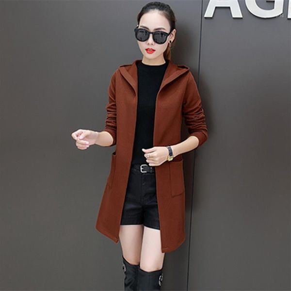 

knitting new sweater women hooded open stitch big size spring autumn coat fashion long female winter sweater cy1, White