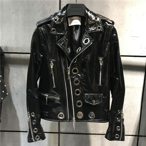 

women real patent leather jacket fashion lady varnish real sheep leather blazer 201030, Black