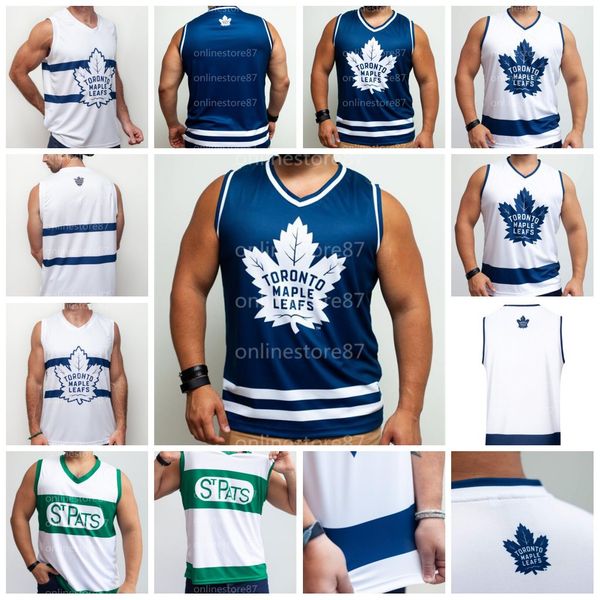 

retro toronto maple leafs hockey tank blue white vest customize any number and name hocke jersey, Black
