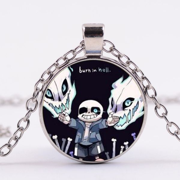 

undertale sans video game necklace heart funny p game figure glass dome pendant long chain men women cosplay jewelry, Silver