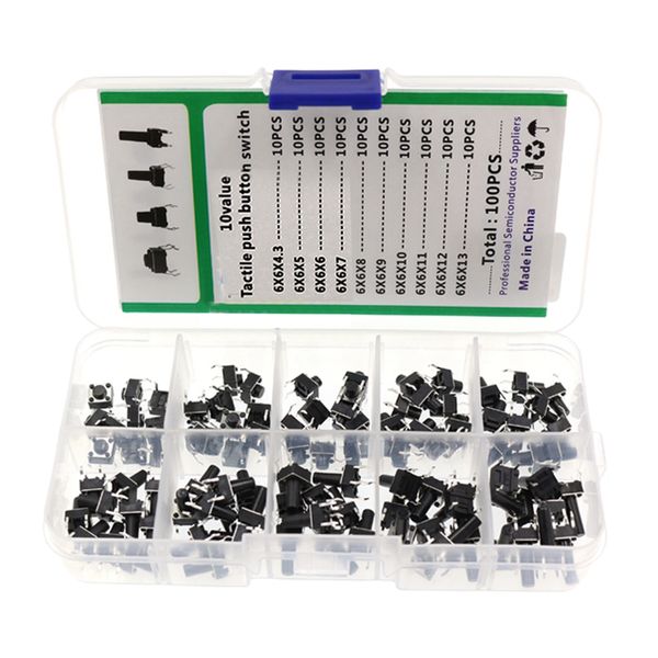 

100pcs tactile push button switch 10 values 6x6x4.3/5/6/7/8/9/10/11/12/13mm micro momentary tact button switches
