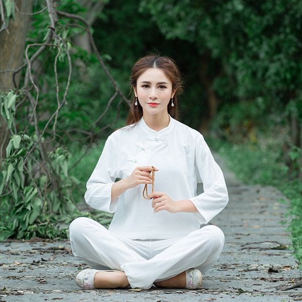 

tea zen women's spring and summer clothes and hemp zen women's clothes suitbuddhist nunnery's two piece clothes of cotton lin, Gray