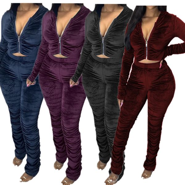 

женская двухкусочный эпикировка pleuche куртка с капюшоном на молнии пальто crop hoodie вершины и плиссированные брюки брюки лосины одежда о, Pink;blue