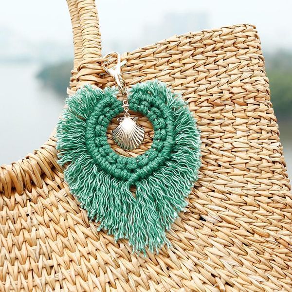 

1pcs bohemia shell leaves tassel diy jewelry garments bag decorative accessories charm key chain pendant crafts cotton tassels h qylzay